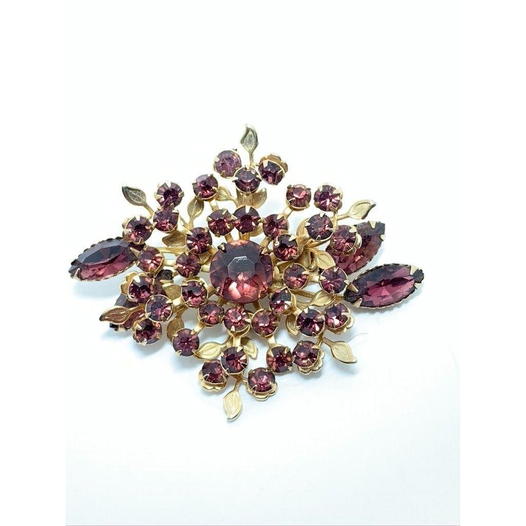 Beau Jewels Brooch W Deep Purple Stones - Vintage